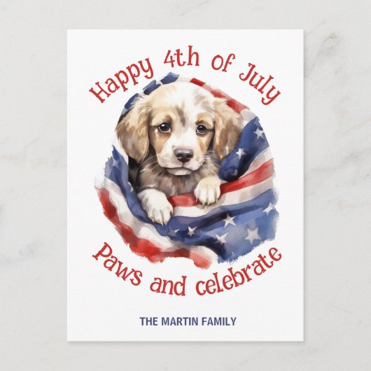 Happy 4 juli Schattigee Puppy Amerikaanse Vlag Briefkaart (Voorkant)