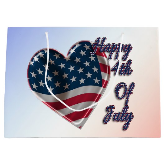 Happy 4 juli USA Flag Heart Large Cadeautasje (Voorkant)