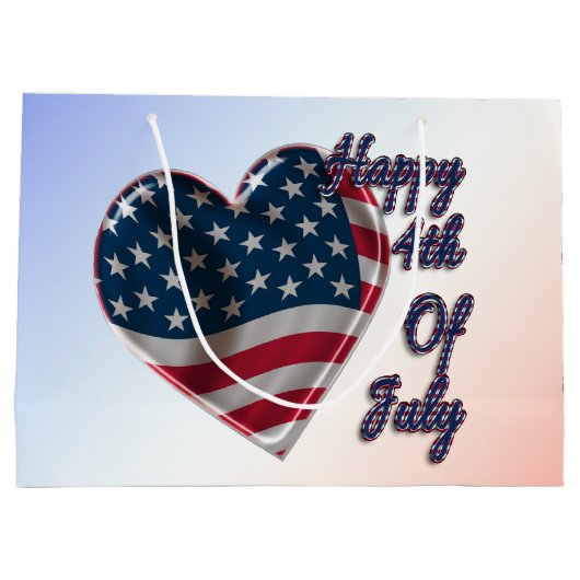 Happy 4 juli USA Flag Heart Large Cadeautasje (Achterkant)