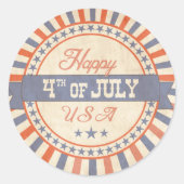 Happy 4 juli VS Stars Stripes Ronde Sticker (Voorkant)