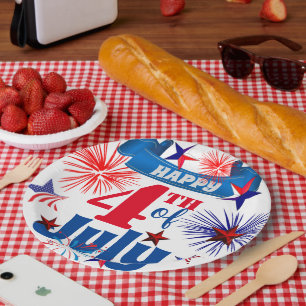 Happy 4 juli vuurwerk & sterren papieren bordje
