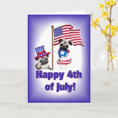 Happy 4-van-juli Kaart Pug (Gele Bloem)