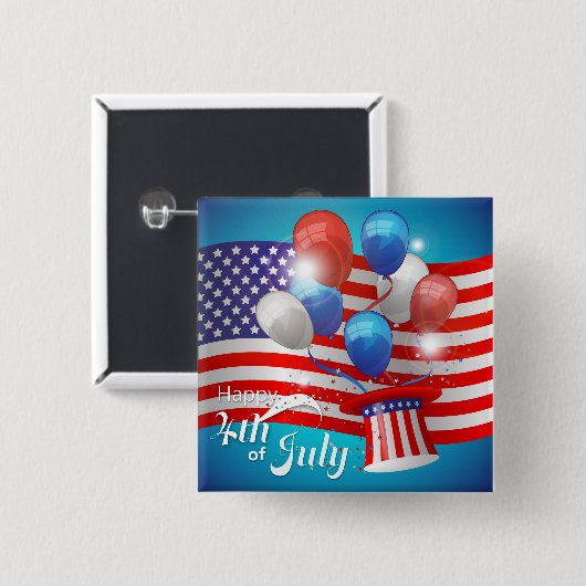 Happy 4-van-juli patriottisch vierkante button 5,1 cm (Voorkant /achterkant)