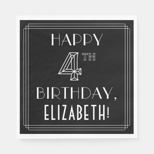 HAPPY 4TH BIRTHDAY; Art Deco Style; aangepaste naa Servet (Voorkant)