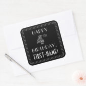 HAPPY 4TH BIRTHDAY; Art Deco Style; aangepaste naa Vierkante Sticker (Envelop)