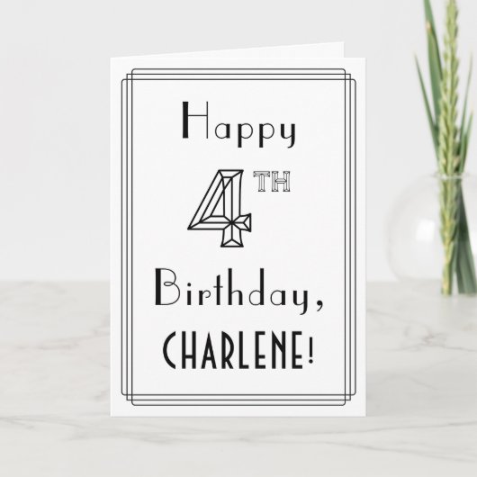 Happy 4th Birthday, Art Deco Style met aangepaste  Kaart (Voorkant)