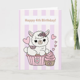 Happy 4th Birthday Cute Llama Girl Card Kaart