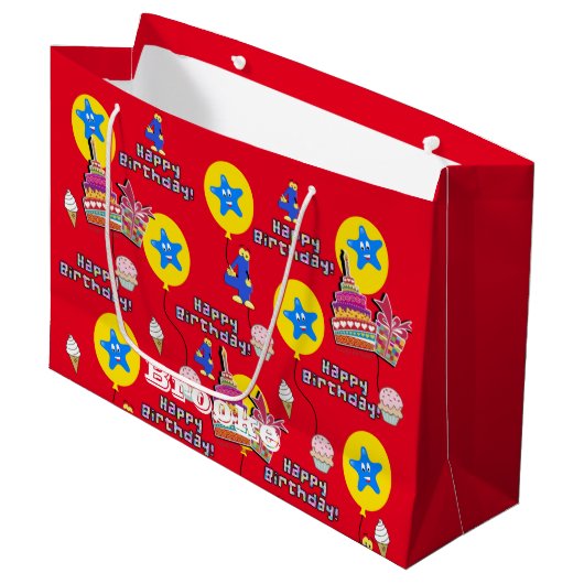 Happy 4th Birthday Gift Bag #4 Birthday Red Groot Cadeauzakje (Voorkant Gekanteld)