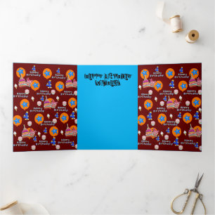 Happy 4th Birthday Kaart, #4 Birthday Dark Red Drieluik Kaart