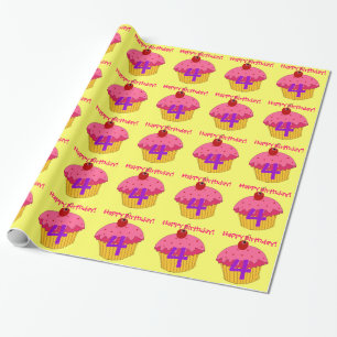 Happy 4th Birthday Pink Cupcakes Wrappapier Cadeaupapier