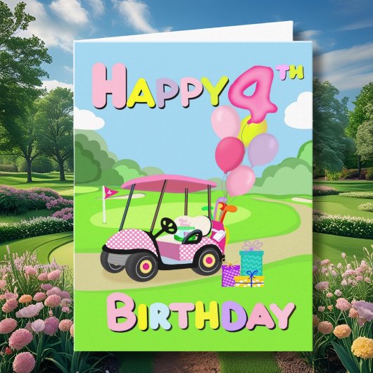 Happy 4th Birthday Polka Dot Pink Girly Golf Kaart