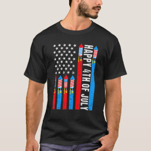 Happy 4th of Juli Amerikaanse Vlag Vuurwerk Patrio T-shirt