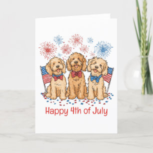 Happy 4th of July Goldendoodle Honden Vuurwerk Feestdagen Kaart