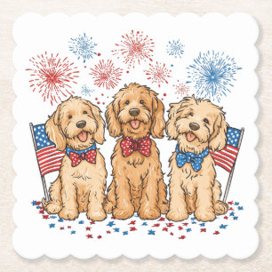 Happy 4th of July Goldendoodle Honden Vuurwerk Kartonnen Onderzetters