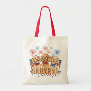 Happy 4th of July Goldendoodle Honden Vuurwerk Tote Bag