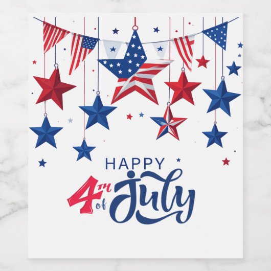 Happy 4th of July Hanging Stars ID1103 Wijn Etiket (Enkel label)