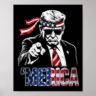 Happy 4th of July Merica Trump Amerikaanse vlag Poster