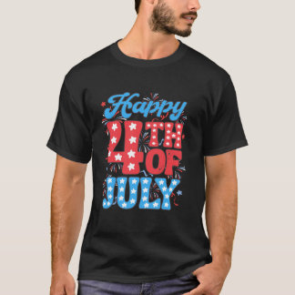 Happy 4th of July Patriotic Retro Fireworks Mannen T-shirt