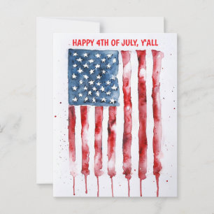 Happy 4th of July Y'all Waterverf Vlag Ontwerp Briefkaart
