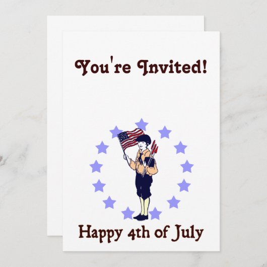 Happy 4th van juli Art Invitation Sjabloon Kaart (Voorkant / Achterkant)