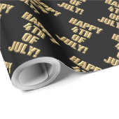 Happy 4th van juli zwart glanzend inpakpapier (Rol Hoek)