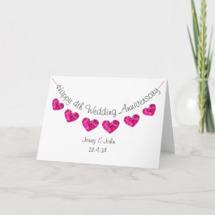 Happy 4th Wedding Jubileum bloem hart bunting Kaart