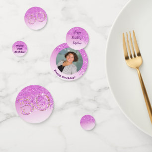 Happy 50ste verjaardag Chic Falling Pink Glitter Confetti
