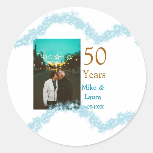 Happy 50th anniversary add couple name date weddin ronde sticker (Voorkant)