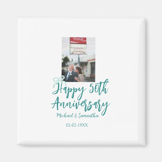 Happy 50th anniversary photo turquoise bow name da magneet (Voorkant)
