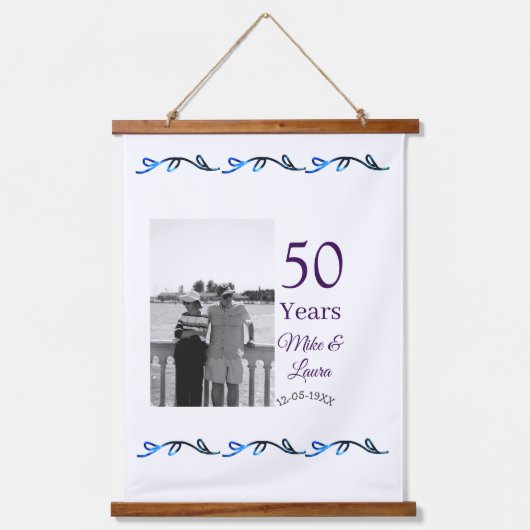 Happy 50th Anniversary Voeg paar naam datum bruilo Hangend Wandkleed (Voorkant)