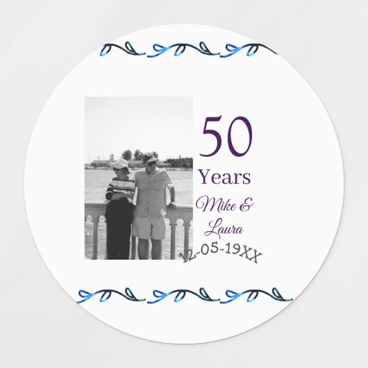 Happy 50th Anniversary Voeg paar naam datum bruilo Labels (Design 2)