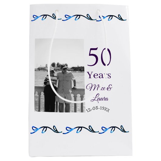 Happy 50th Anniversary Voeg paar naam datum bruilo Medium Cadeauzakje (Voorkant)