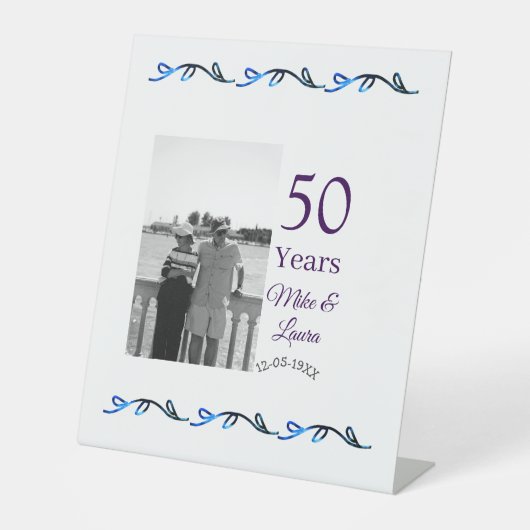 Happy 50th Anniversary Voeg paar naam datum bruilo Reclamebord Met Voetstuk (Voorkant)