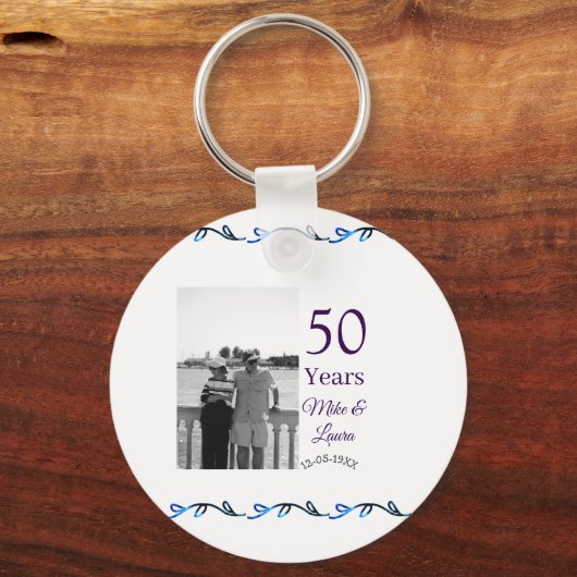 Happy 50th Anniversary Voeg paar naam datum bruilo Sleutelhanger (Voorkant)