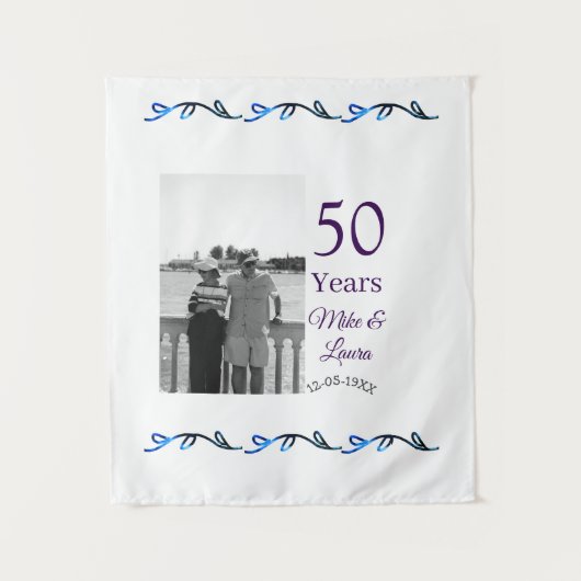 Happy 50th Anniversary Voeg paar naam datum bruilo Wandkleed (Voorkant)