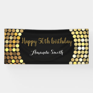 Happy 50th Birthday Banner Black en Gold Glitter