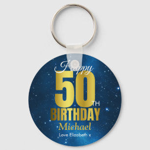 Happy 50th Birthday Blue Gold Sleutelhanger