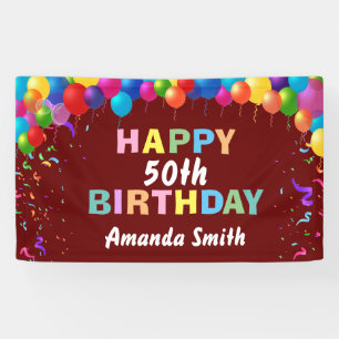 Happy 50th Birthday Colorful Balloons Burgundy Red Spandoek