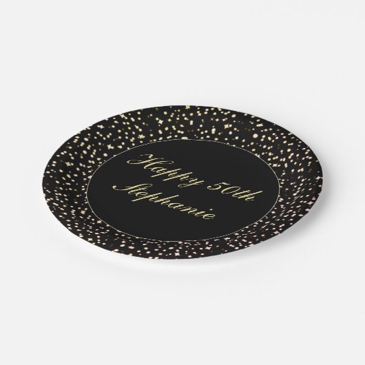 Happy 50th Birthday Confetti Black Gold Papieren Bordje (Gekanteld)