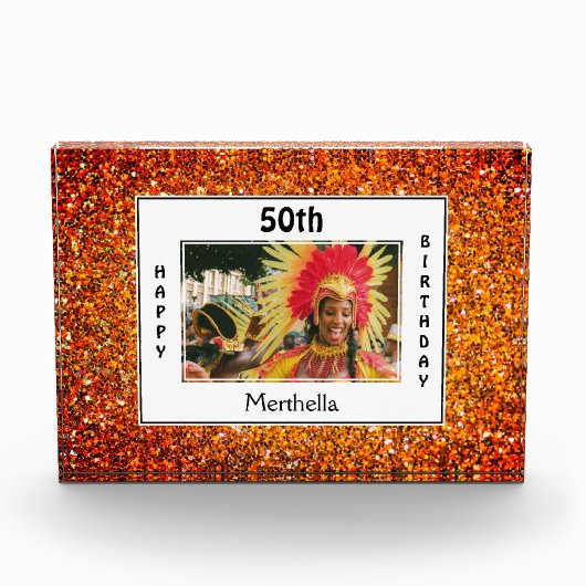 Happy 50th Birthday | ELKE LEEFTIJD | RED Glitter Fotoblokken (Voorkant)