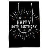 Happy 50th Birthday Fire White Gold Medium Cadeauzakje (Achterkant)