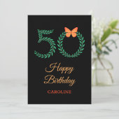 Happy 50th Birthday Greenery Butterfly Kaart (Staand voorkant)