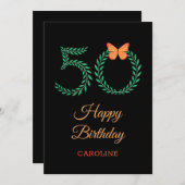 Happy 50th Birthday Greenery Butterfly Kaart (Voorkant / Achterkant)