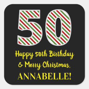 Happy 50th Birthday & Merry Kerstmis, aangepaste n Vierkante Sticker