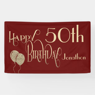 Happy 50th Birthday Name Gold Text Burgundy Spandoek