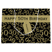 Happy 50th Birthday Number Pattern Black/Gold Large Cadeautasje (Voorkant)