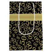 Happy 50th Birthday Number Pattern Black/Gold Medium Cadeauzakje (Achterkant)