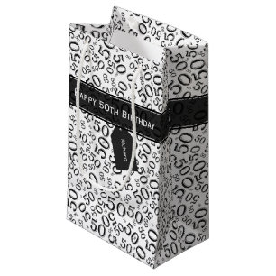 Happy 50th Birthday Number Pattern Black/White Klein Cadeauzakje