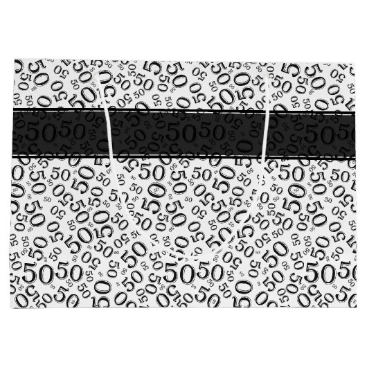 Happy 50th Birthday Number Pattern Black/White Large Cadeauzakje (Achterkant)