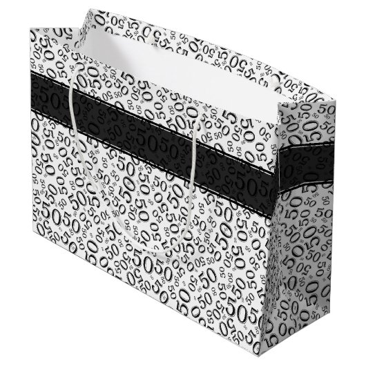 Happy 50th Birthday Number Pattern Black/White Large Cadeauzakje (Achterkant Gekanteld)